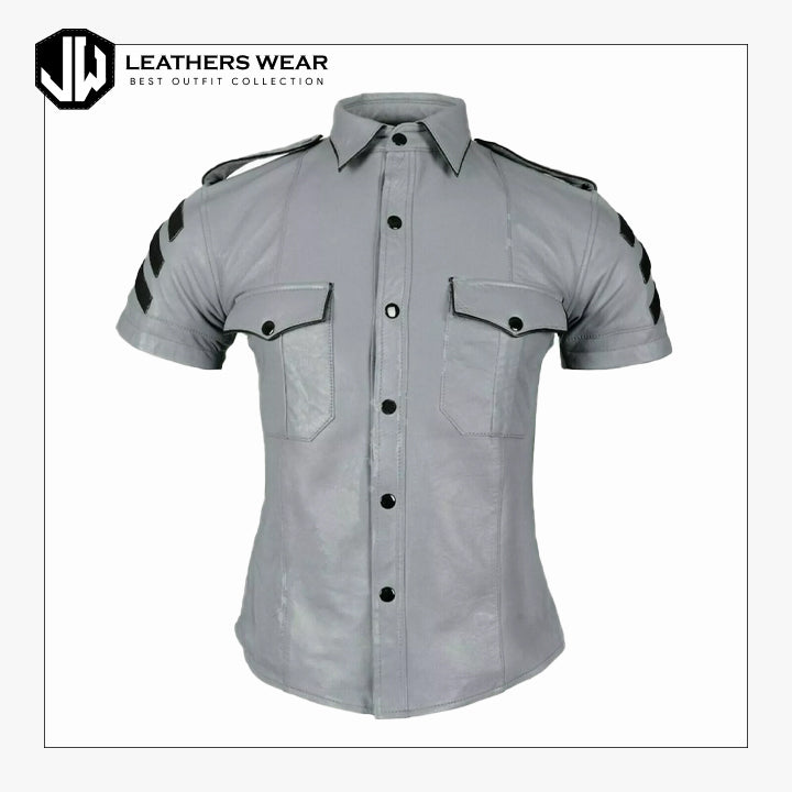 Men's Genuine Grey Lambskin Leather Shirt