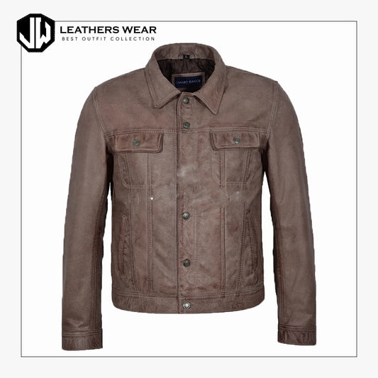 Men's Leather Jacket Distressed Waxing Leathers Wear