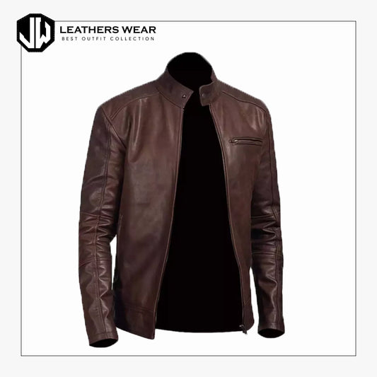 Men's Motorcycle Brown Leather Jacket Leathers Wear