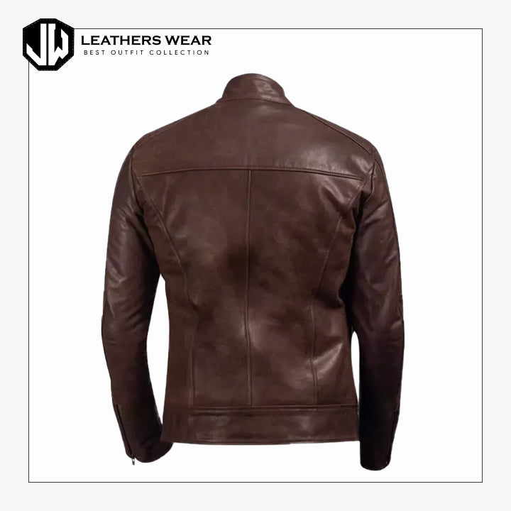 Men's Motorcycle Brown Leather Jacket Leathers Wear