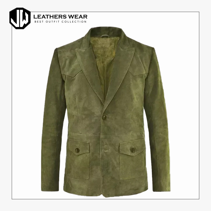 Men's Olive Green Suede Blazer