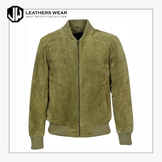 Men's Olive Suede Bomber Jacket
