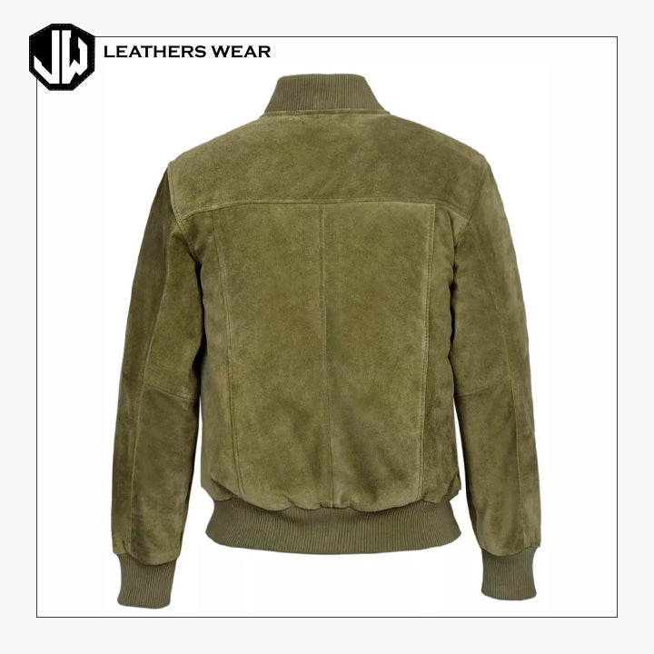 Men's Olive Suede Bomber Jacket