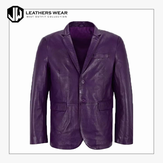 Men's Purple Leather Coat Blazer