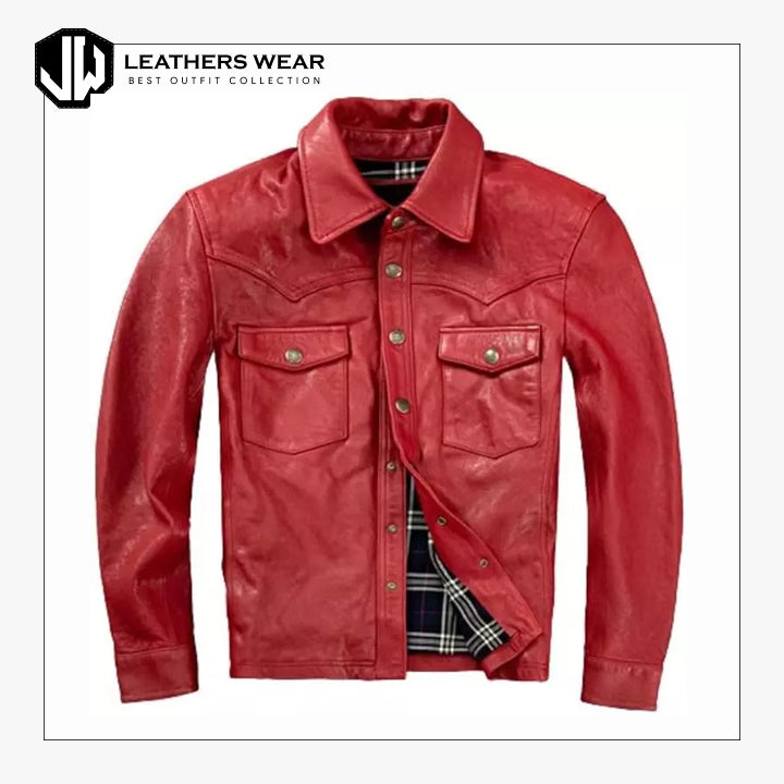 Men's Red Lambskin Leather Shirt