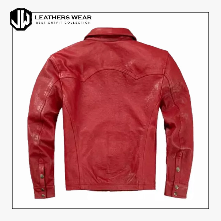 Men's Red Lambskin Leather Shirt