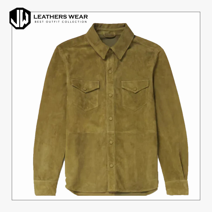 Mens Suede Green Full Sleeves Leather Shirt Leathers Wear