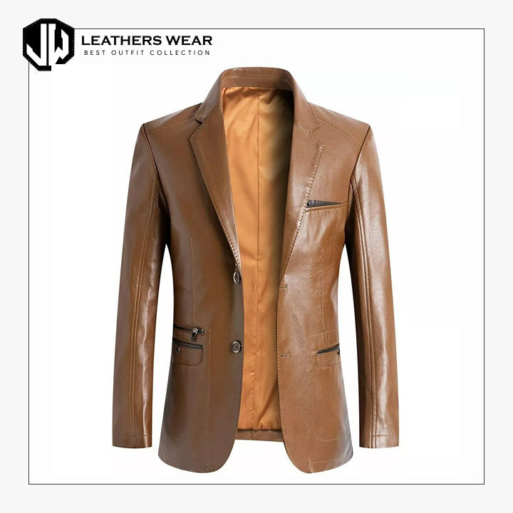 Men’s Tan Genuine Leather Blazer