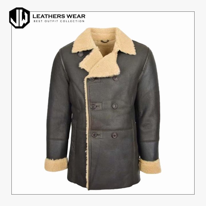 Men’s Black Leather Shearling Coat