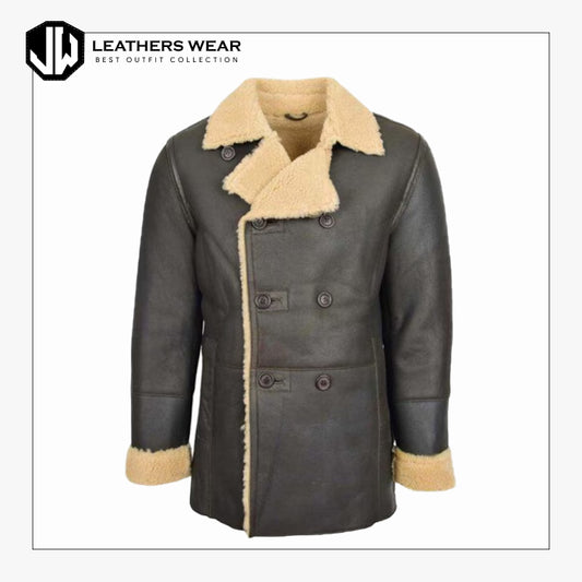 Men’s Black Leather Shearling Coat