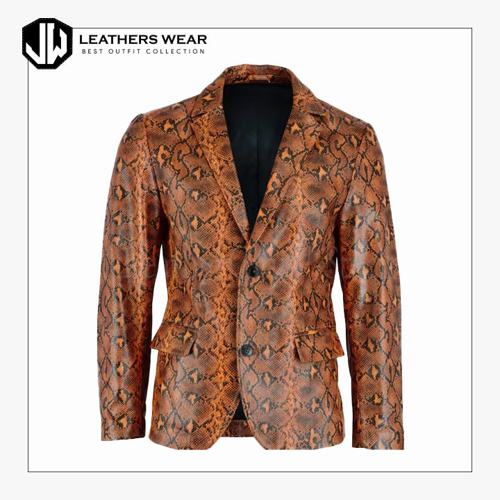 Men’s Snake Print Leather Blazer