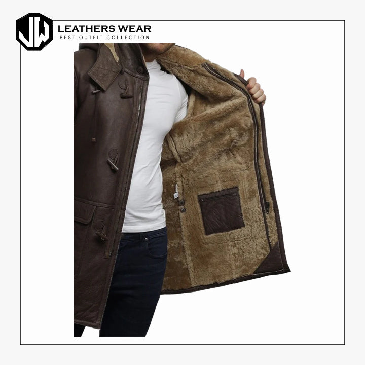 Mens leather shearling duffle coat Leathers Wear
