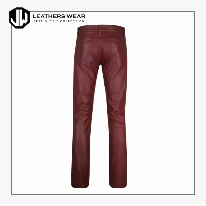 Mens Biker Leather Real Burgundy Pant