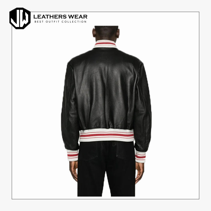 Mens Black Leather Bomber Jacket