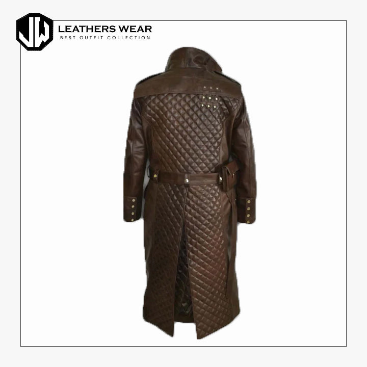 Mens Black Quilted Brown Long Coat