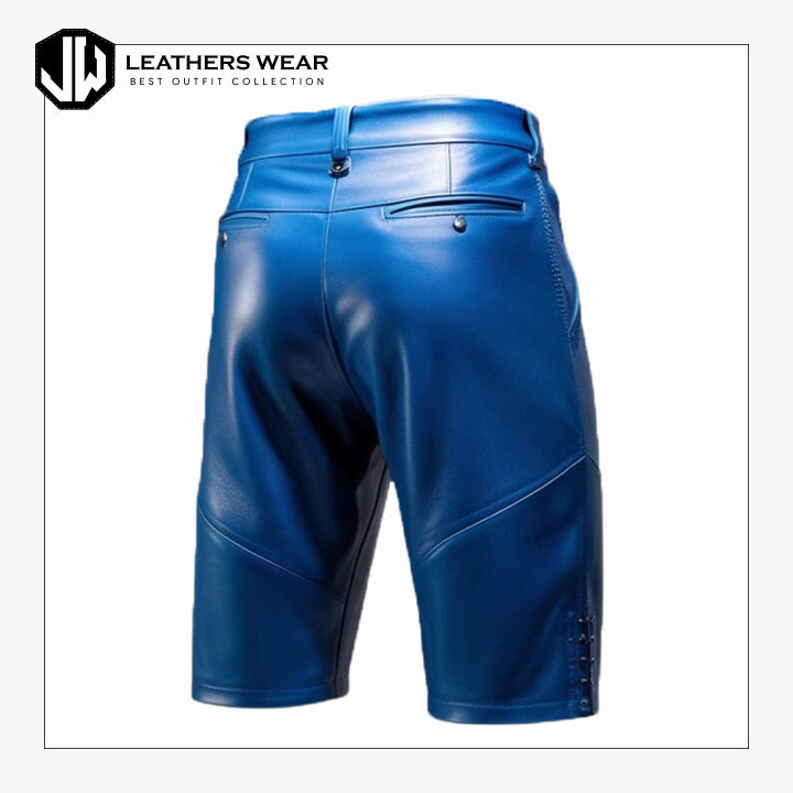 Mens Blue Leather Shorts