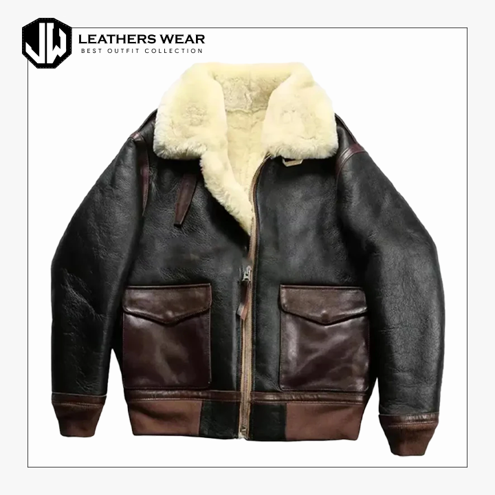 Mens Brown Shearling Bomber Jacket Leathers Wear