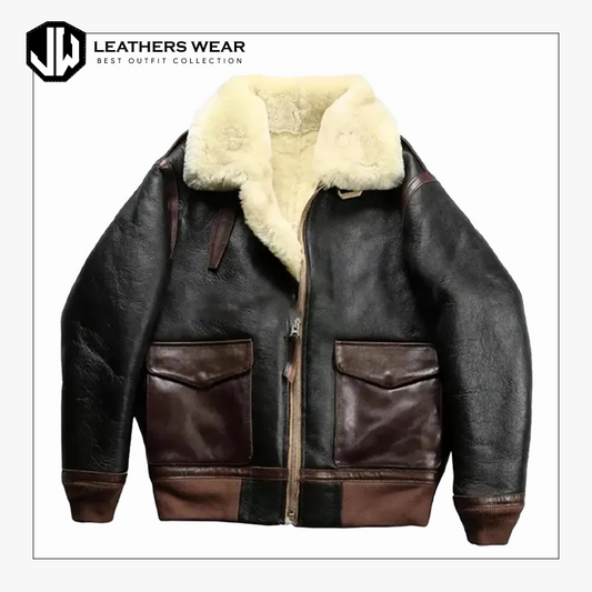 Mens Brown Shearling Bomber Jacket Leathers Wear
