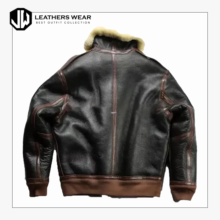 Mens Brown Shearling Bomber Jacket Leathers Wear