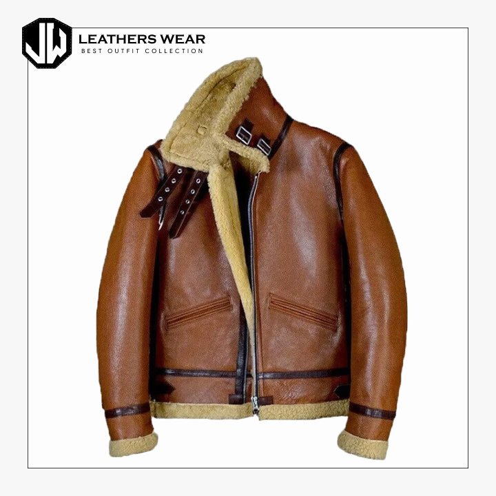 Mens Brown Shearling Bomber Leather Jacket Leathers Wear