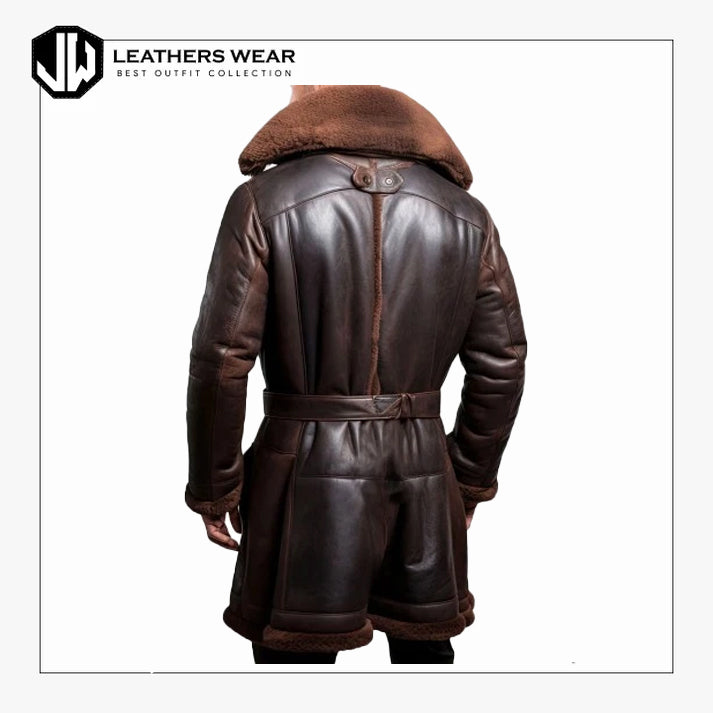 Mens Brown Shearling Fur Leather Coat