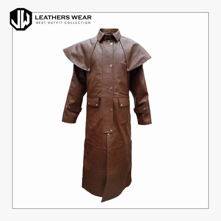 Mens Brown Steampunk Crocodile Leather Coat