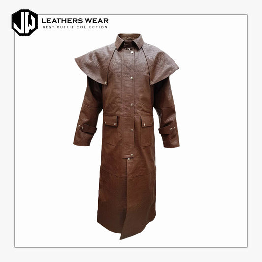Mens Brown Steampunk Crocodile Leather Coat
