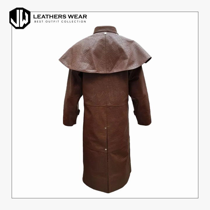 Mens Brown Steampunk Crocodile Leather Coat