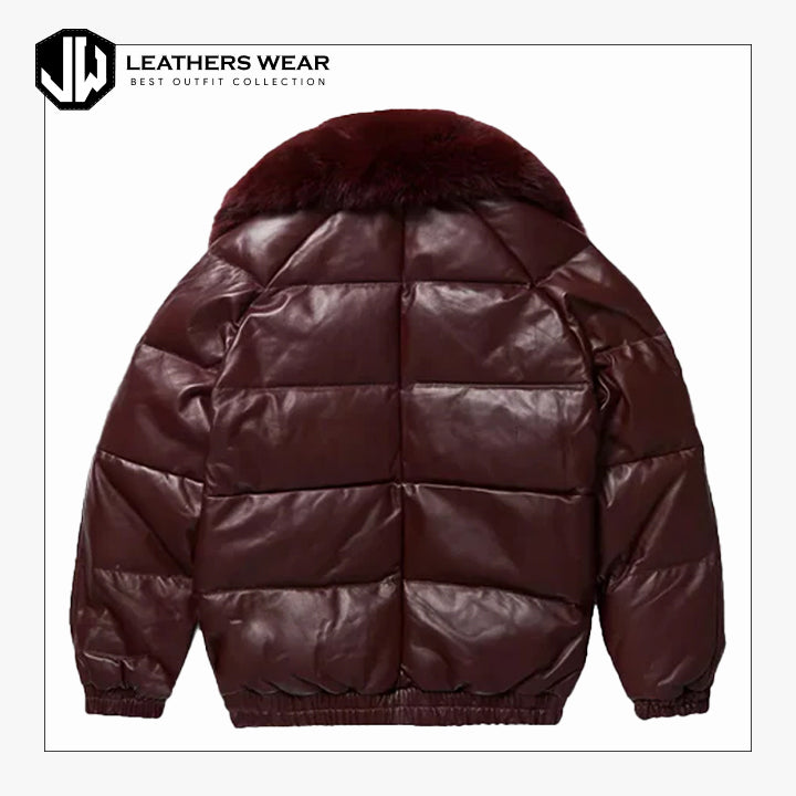 Mens Burgundy Leather V-Bomber Jacket Leathers Wear