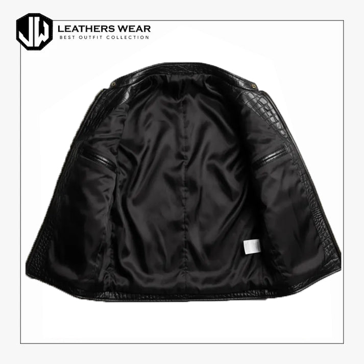 Mens Crocodile Embossed Cowhide Leather Vest