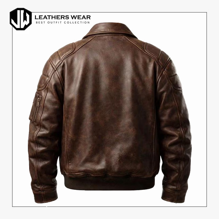 Mens Distressed Leather Aviator Jacket