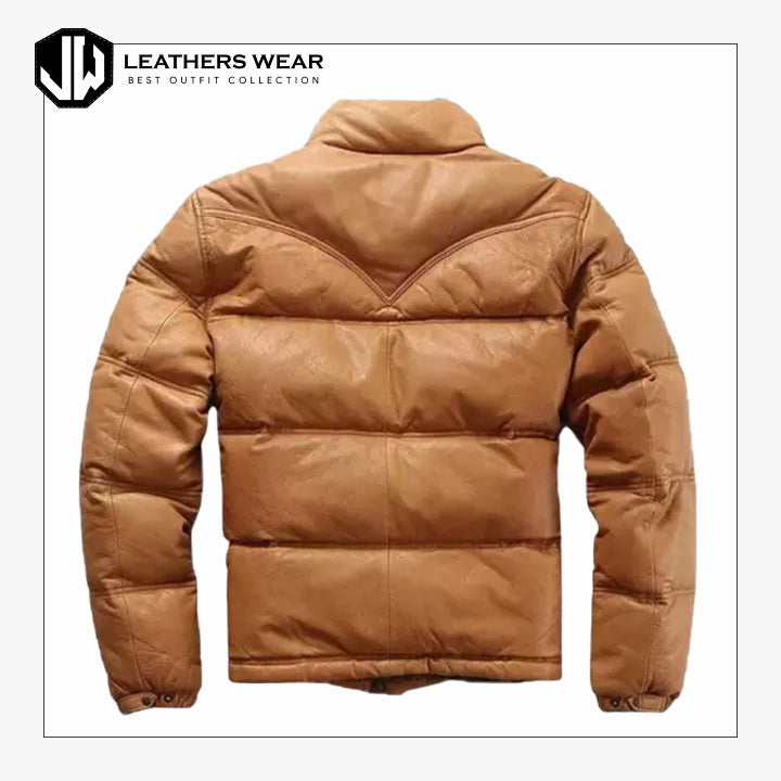 Mens Down Puffer Leather Jacket