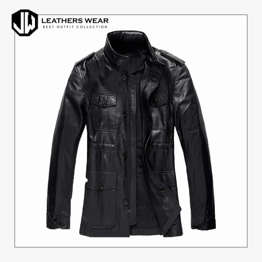 Mens Genuine Lambskin Trench  Leather Coat Leathers Wear