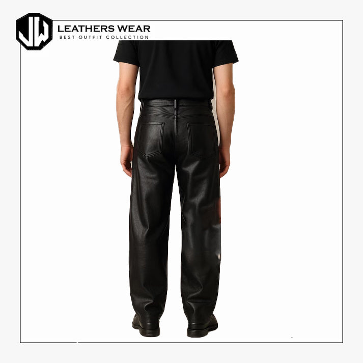 Mens Genuine Leather Straight Leg Pants