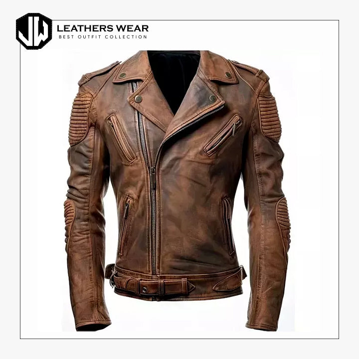 Mens Genuine Motorcycle Vintage Leather Jacket Leathers Wear