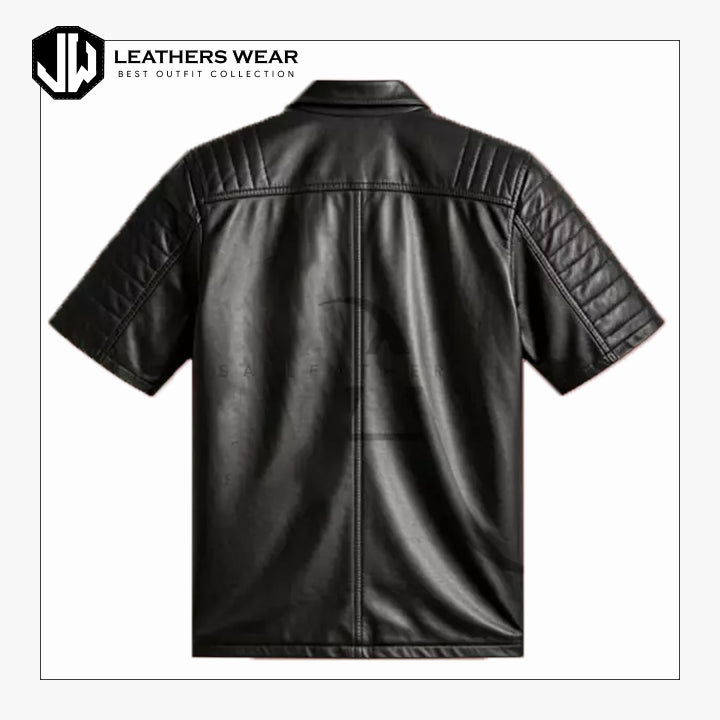 Mens Half Sleeves Black Leather Shirt
