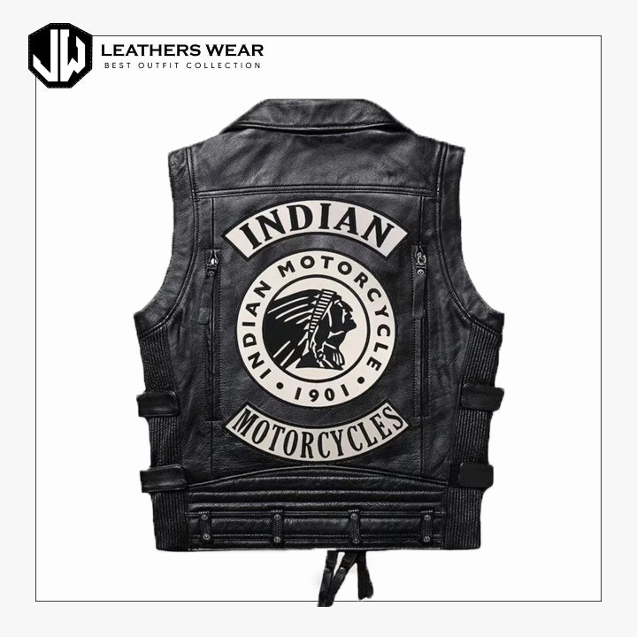 Mens Indian Leather Biker Vest
