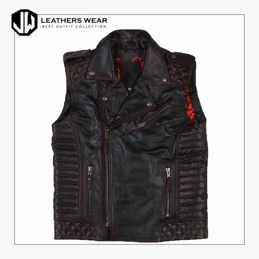 Mens Leather Motorcycle Vest Leathers Wear