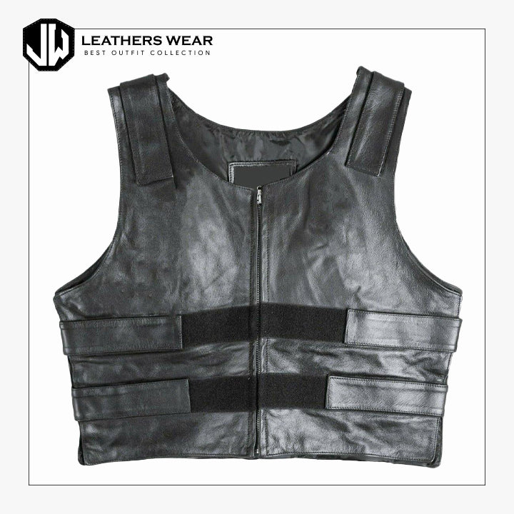 Mens Black Style Leather Motorcycle Vest Leathers Wear