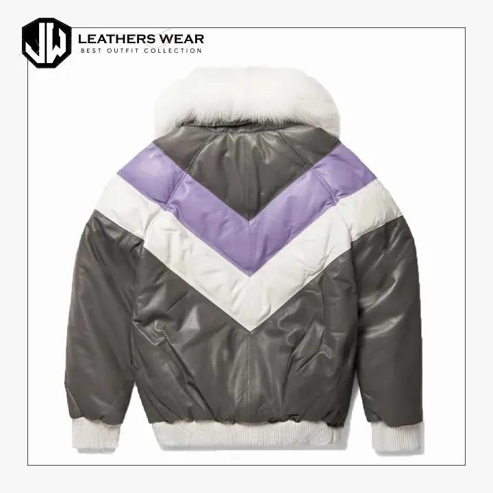 Mens Leather V Bomber Jacket Leathers Wear