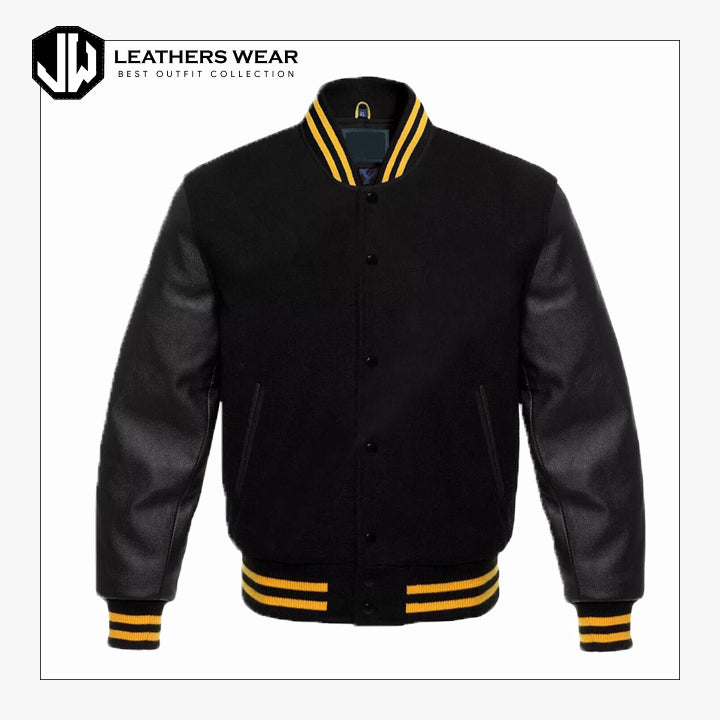 Mens Yellow Lined Letterman Jacket