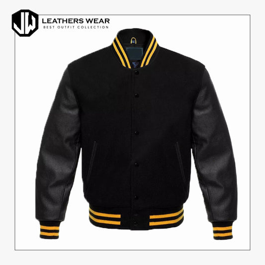 Mens Yellow Lined Letterman Jacket