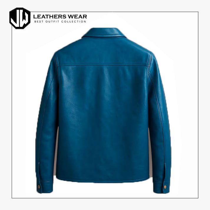 Mens Luxury Blue Leather Shirt