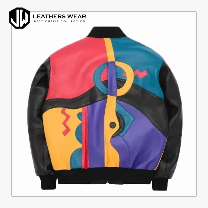 Mens Plush Abstract Style Bomber Jacket
