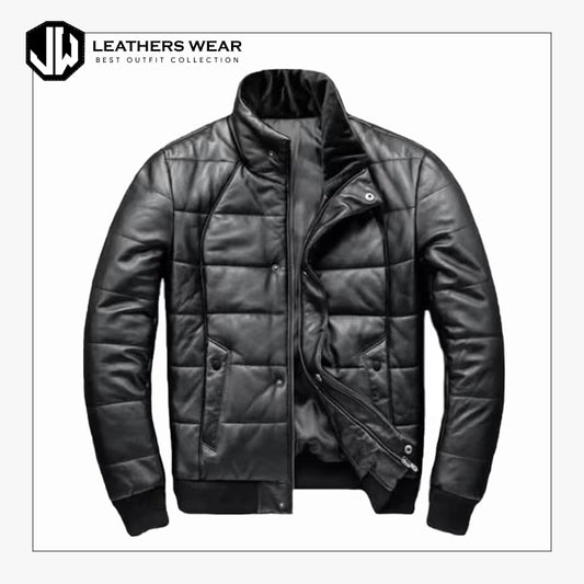 Mens Puffer Bubble Leather Jacket