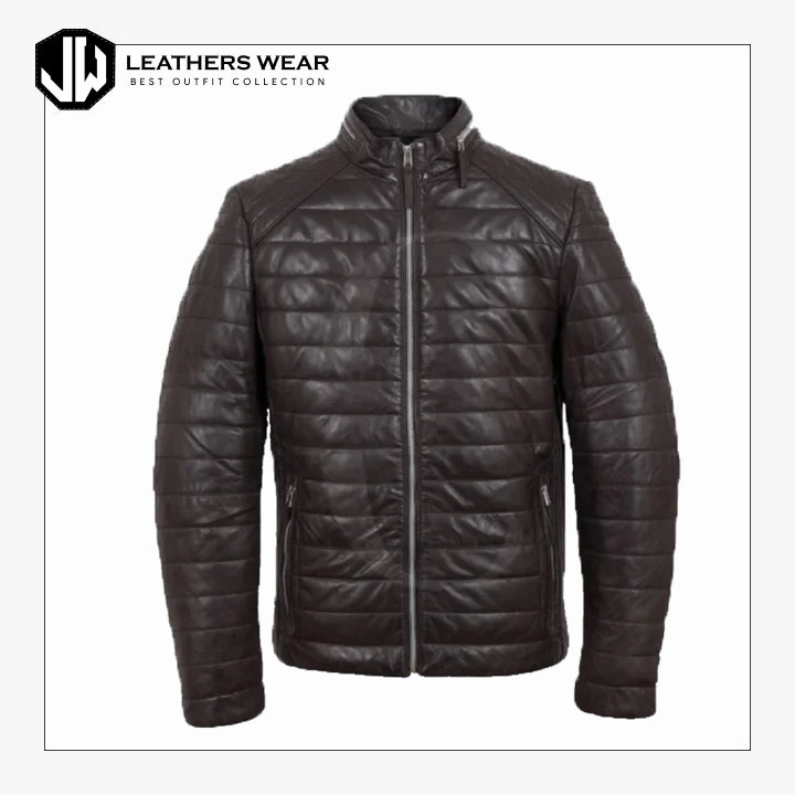 Mens Puffer Leather Jacket Leathers Wear