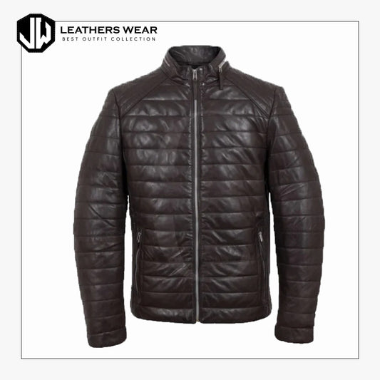 Mens Puffer Leather Jacket Leathers Wear