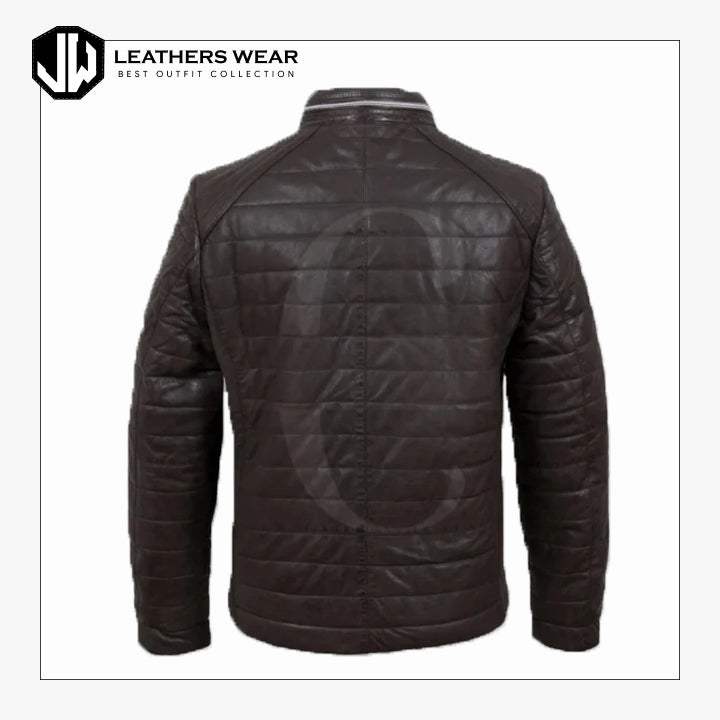 Mens Puffer Leather Jacket Leathers Wear