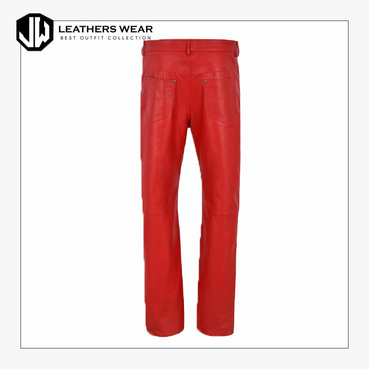 Mens Real Leather Trouser Red