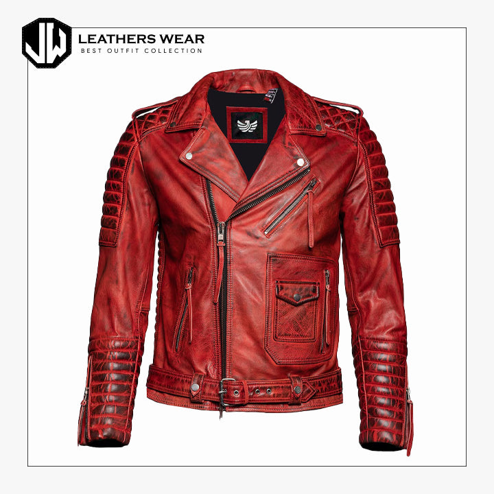 Mens Red Leather Biker Jacket Leathers Wear